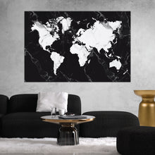 Load image into Gallery viewer, World Map Black &amp; White Marble Print
