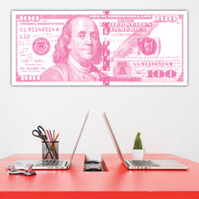 Load image into Gallery viewer, $100 Bill Pink and White Money Art Print
