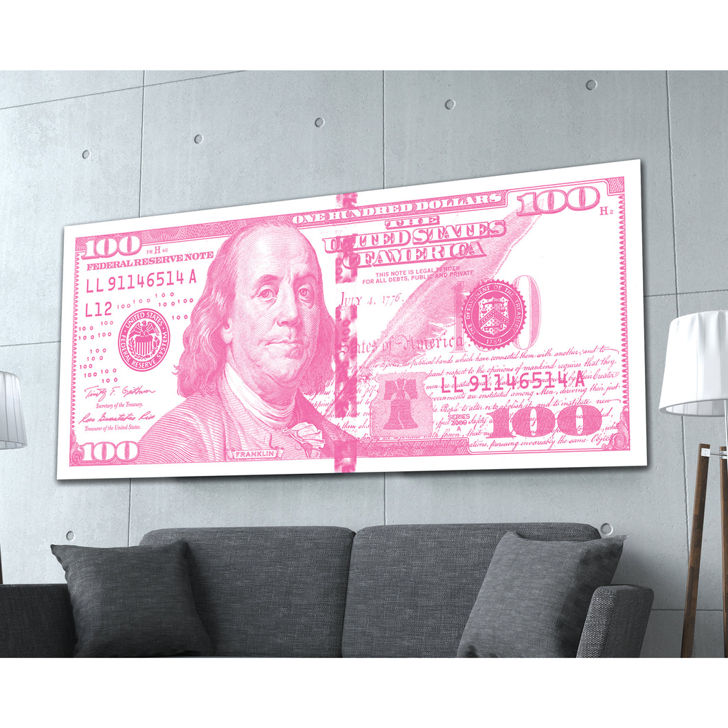 $100 Bill Pink and White Money Art Print