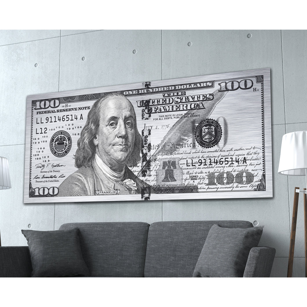 $100 Bill Stainless Steel Money Art Print
