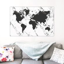 Load image into Gallery viewer, World Map Black &amp; White Marble Print
