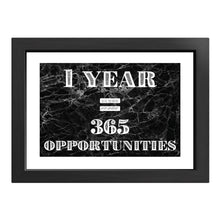 Load image into Gallery viewer, &quot;One Year = 365 Opportunities&quot; Black Marble Entrepreneur Print
