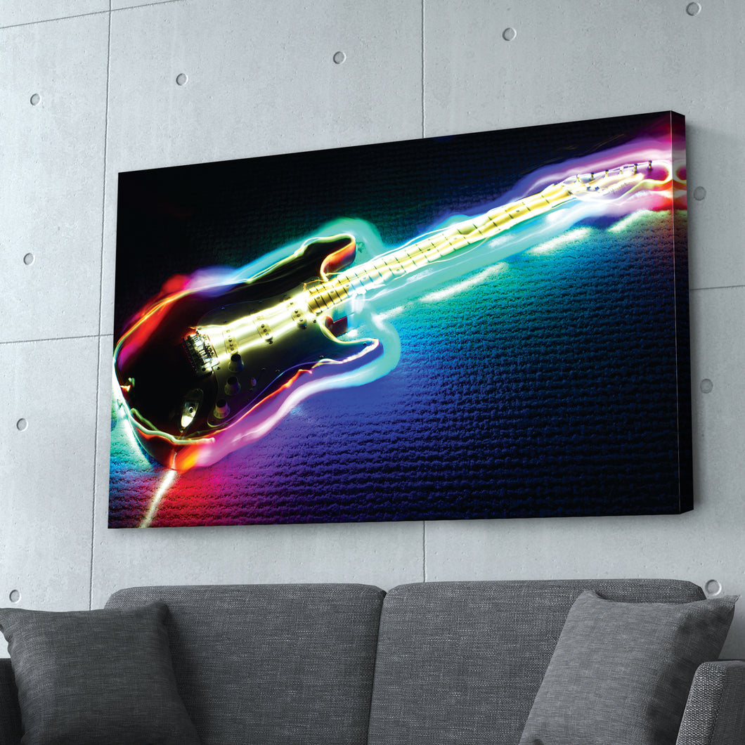 Neon Lights Guitar Abstract Art Print