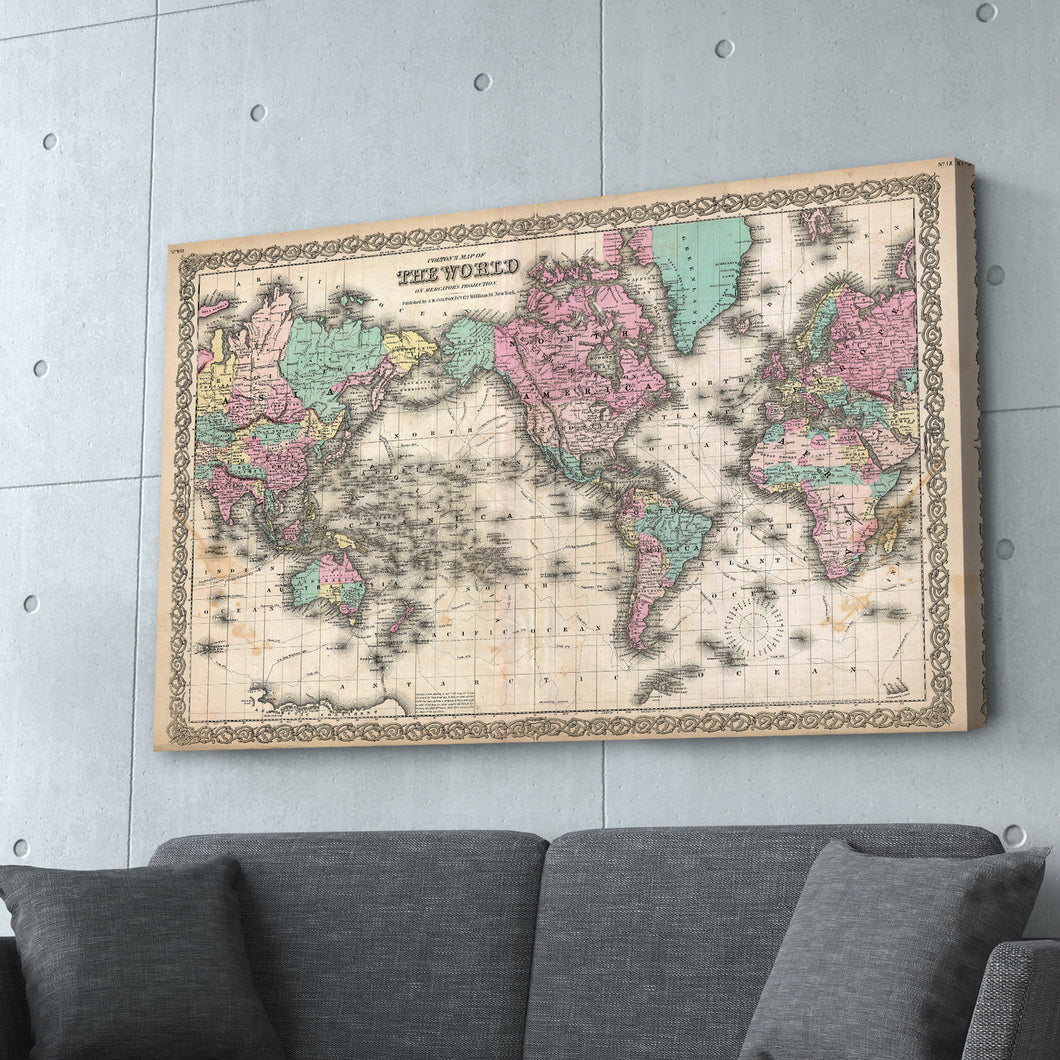 Antique Vintage World Map Print