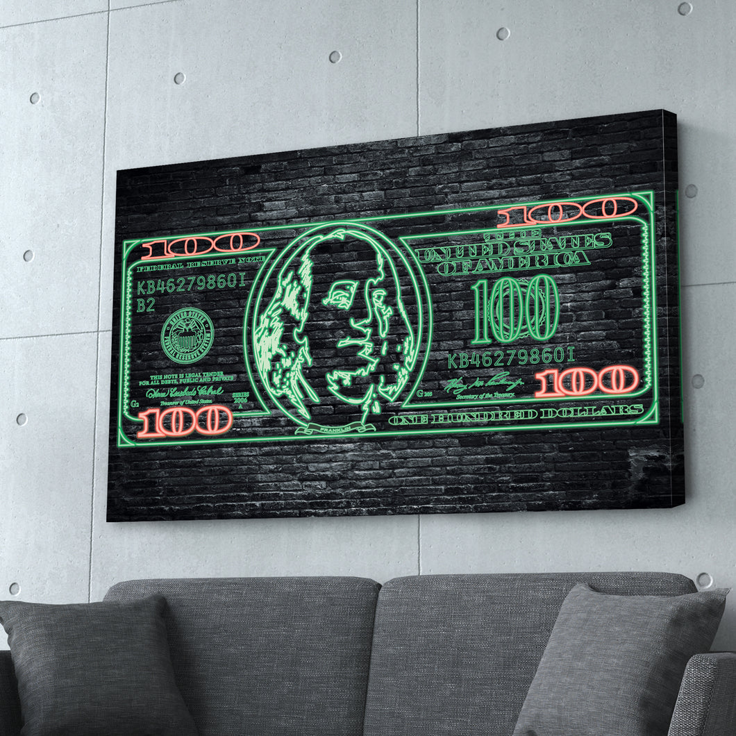 $100 Bill Neon Money Art Print