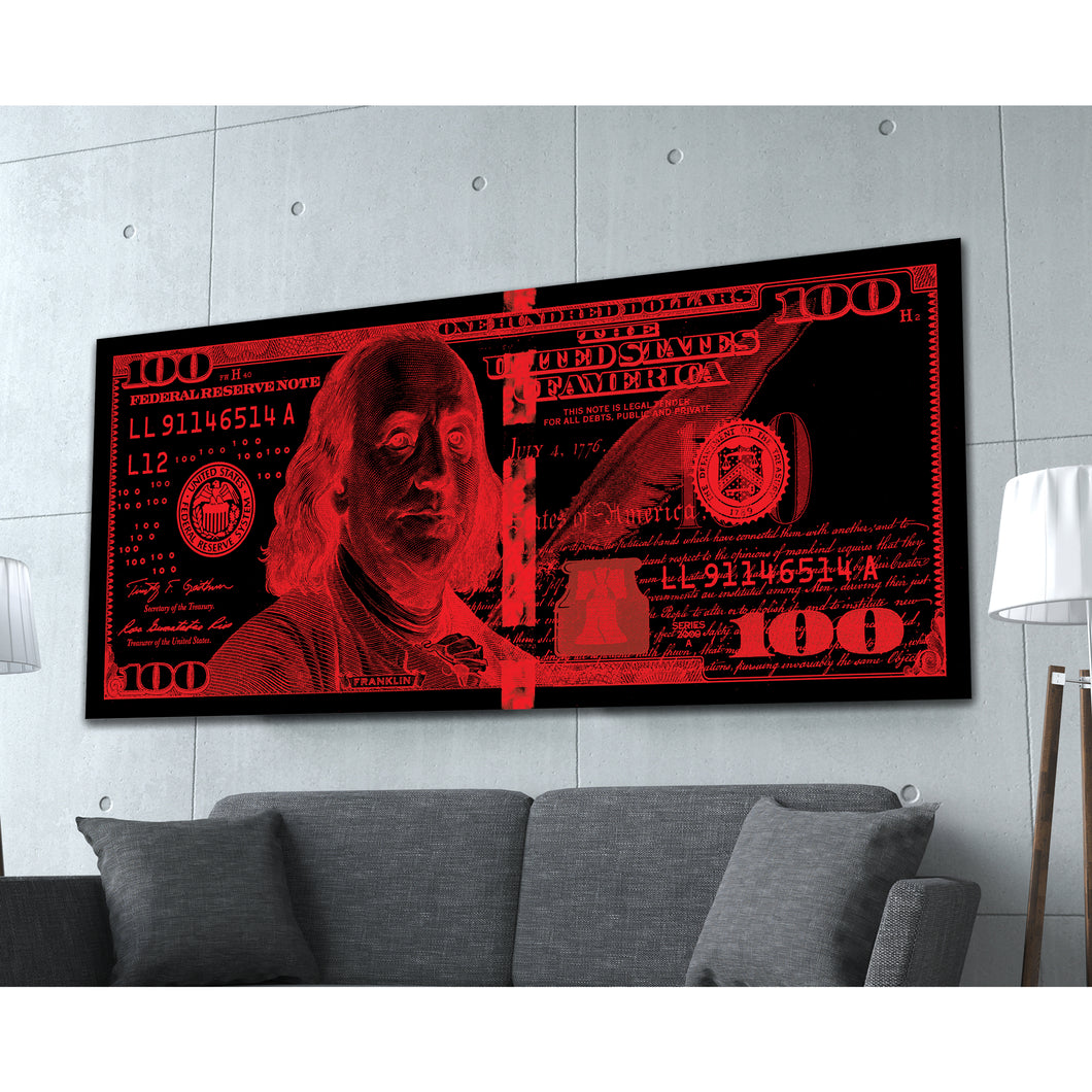 $100 Bill Black and Red Money Art Print