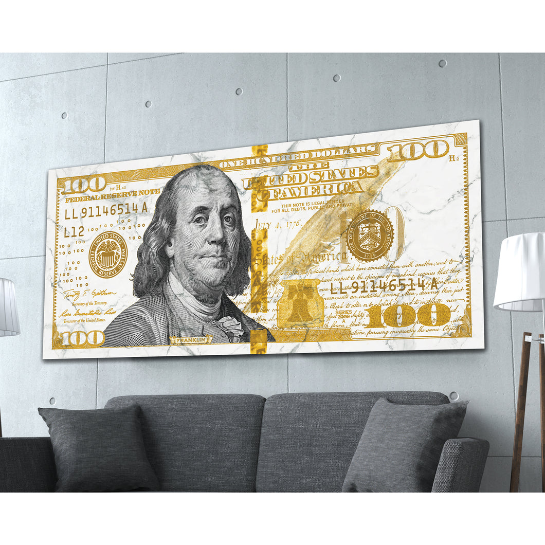 $100 Bill White Marble Money Art Print