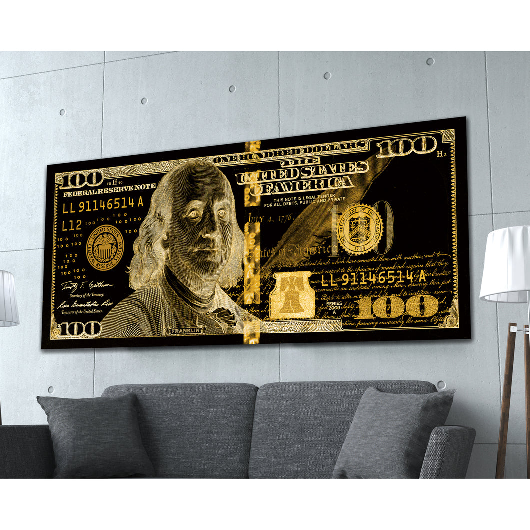 $100 Bill Black & Gold Money Art Print