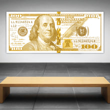 Load image into Gallery viewer, $100 Bill White &amp; Gold Money Art Print
