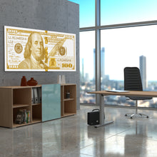 Load image into Gallery viewer, $100 Bill White &amp; Gold Money Art Print
